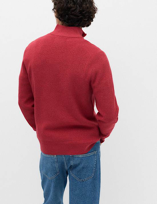 Cotton Blend Ribbed Half Zip Jumper