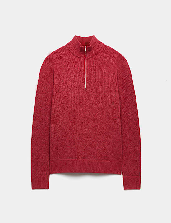 Cotton Blend Ribbed Half Zip Jumper
