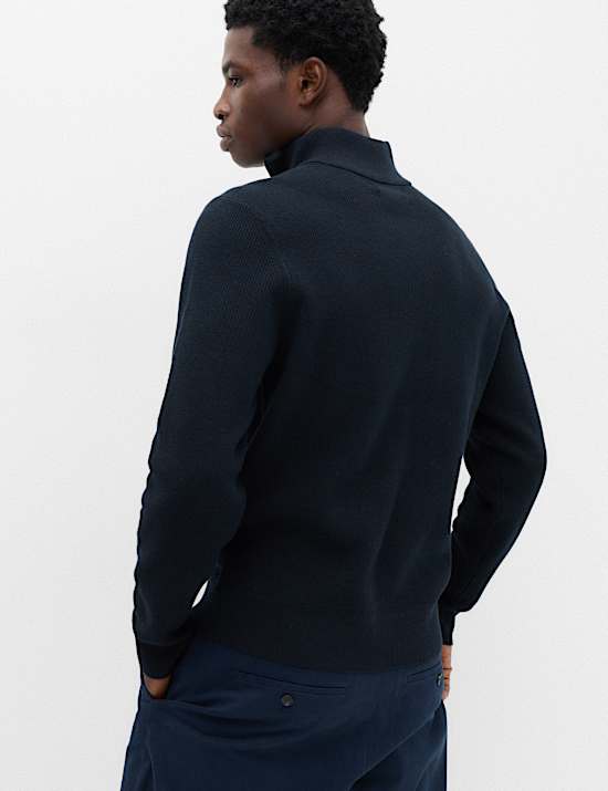 Cotton Blend Ribbed Half Zip Jumper