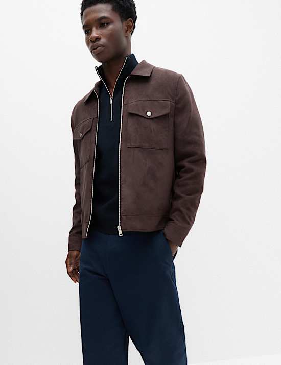 Cotton Blend Ribbed Half Zip Jumper