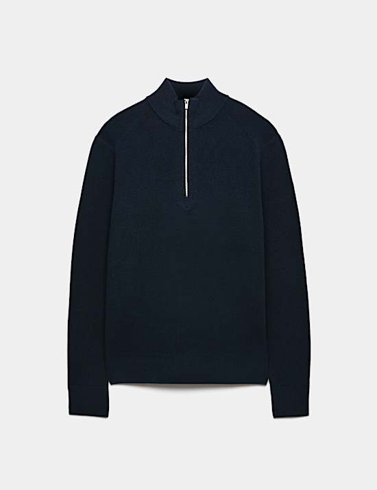 Cotton Blend Ribbed Half Zip Jumper