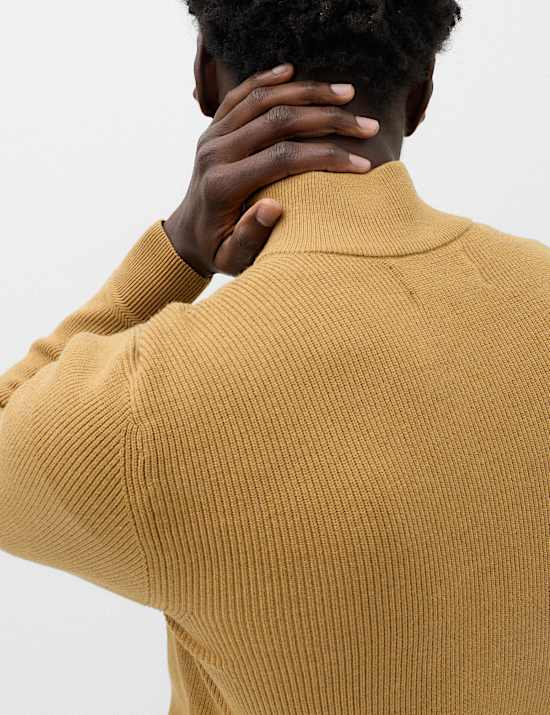 Cotton Blend Ribbed Half Zip Jumper