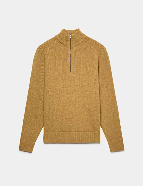 Cotton Blend Ribbed Half Zip Jumper