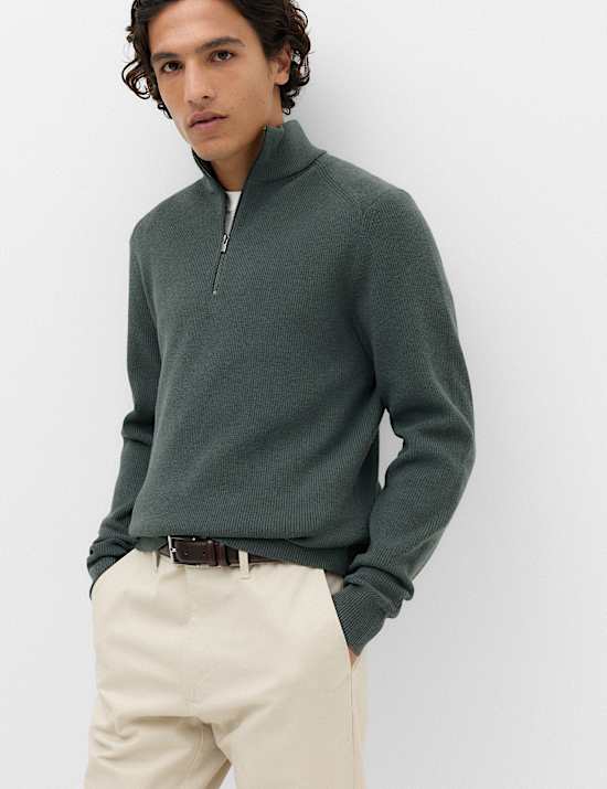 Pull en coton m&eacute;lang&eacute; &agrave; col zipp&eacute; et motif c&ocirc;tel&eacute;