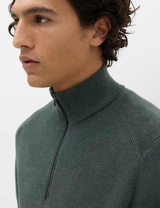 Pull en coton m&eacute;lang&eacute; &agrave; col zipp&eacute; et motif c&ocirc;tel&eacute;