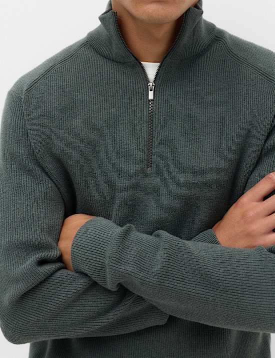 Pull en coton m&eacute;lang&eacute; &agrave; col zipp&eacute; et motif c&ocirc;tel&eacute;