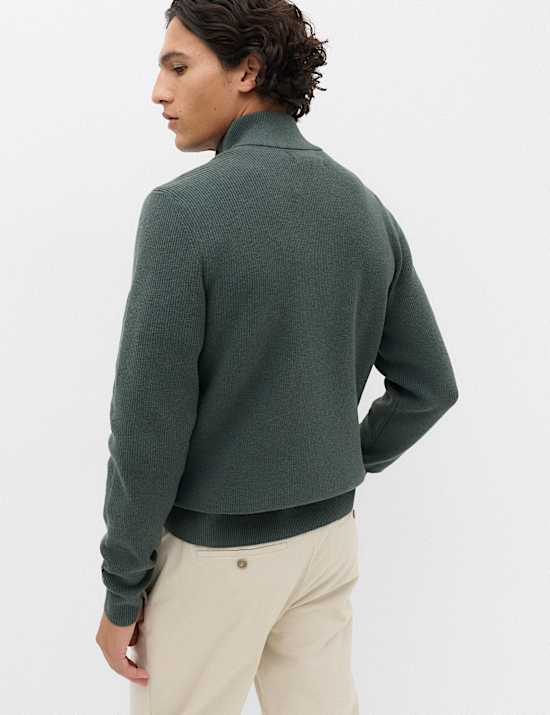 Pull en coton m&eacute;lang&eacute; &agrave; col zipp&eacute; et motif c&ocirc;tel&eacute;