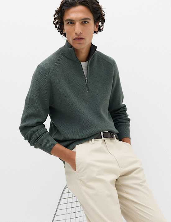 Pull en coton m&eacute;lang&eacute; &agrave; col zipp&eacute; et motif c&ocirc;tel&eacute;