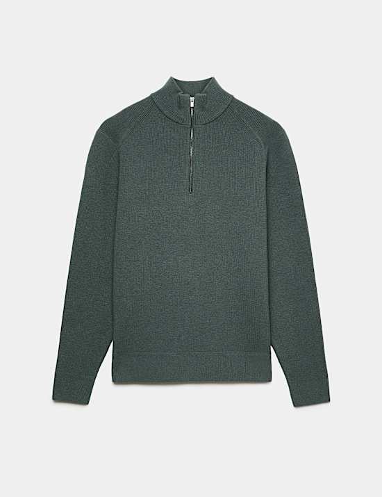 Pull en coton m&eacute;lang&eacute; &agrave; col zipp&eacute; et motif c&ocirc;tel&eacute;