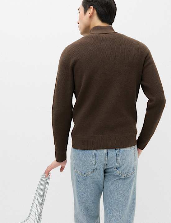 Pull en coton m&eacute;lang&eacute; &agrave; col zipp&eacute; et motif c&ocirc;tel&eacute;