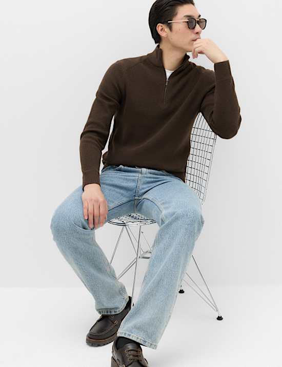 Pull en coton m&eacute;lang&eacute; &agrave; col zipp&eacute; et motif c&ocirc;tel&eacute;