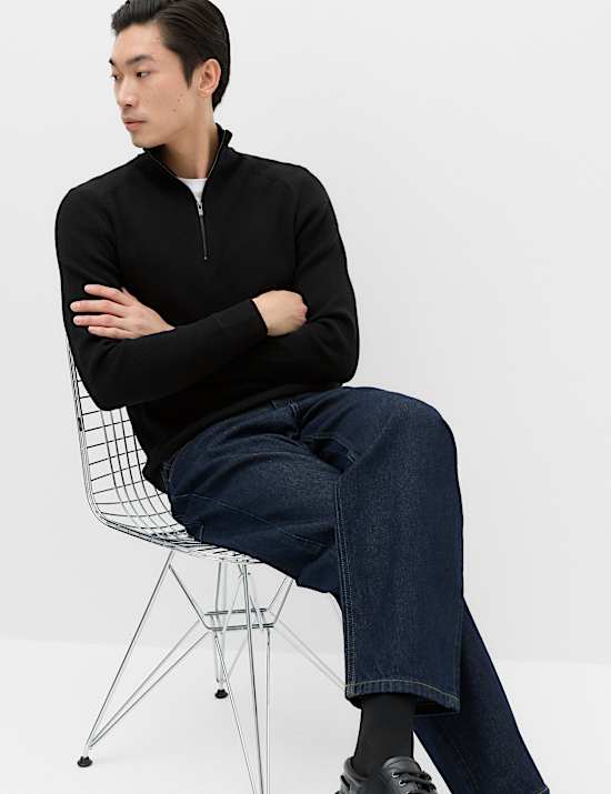 Pull en coton m&eacute;lang&eacute; &agrave; col zipp&eacute; et motif c&ocirc;tel&eacute;