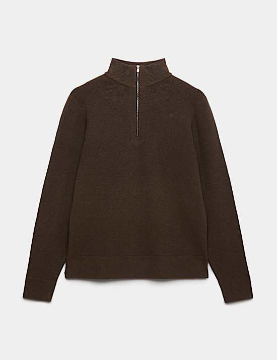 Pull en coton m&eacute;lang&eacute; &agrave; col zipp&eacute; et motif c&ocirc;tel&eacute;