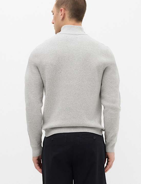 Pull en coton m&eacute;lang&eacute; &agrave; col zipp&eacute; et motif c&ocirc;tel&eacute;