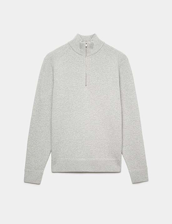 Pull en coton m&eacute;lang&eacute; &agrave; col zipp&eacute; et motif c&ocirc;tel&eacute;