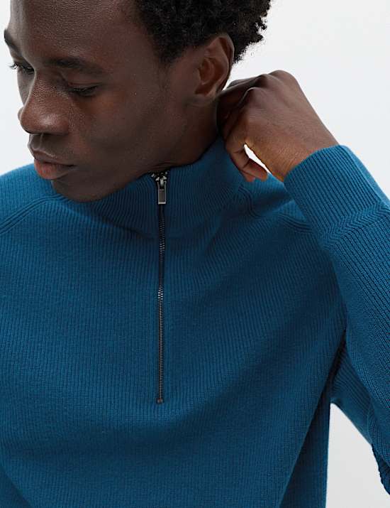 Pull en coton m&eacute;lang&eacute; &agrave; col zipp&eacute; et motif c&ocirc;tel&eacute;