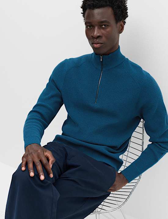 Pull en coton m&eacute;lang&eacute; &agrave; col zipp&eacute; et motif c&ocirc;tel&eacute;