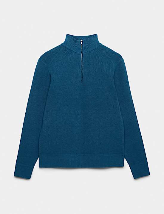 Pull en coton m&eacute;lang&eacute; &agrave; col zipp&eacute; et motif c&ocirc;tel&eacute;