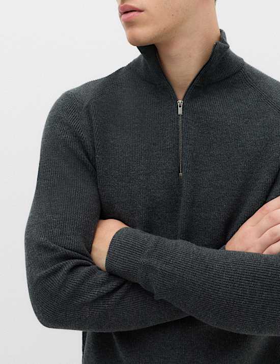 Pull en coton m&eacute;lang&eacute; &agrave; col zipp&eacute; et motif c&ocirc;tel&eacute;