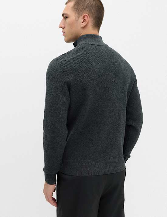 Pull en coton m&eacute;lang&eacute; &agrave; col zipp&eacute; et motif c&ocirc;tel&eacute;