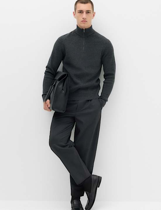 Pull en coton m&eacute;lang&eacute; &agrave; col zipp&eacute; et motif c&ocirc;tel&eacute;