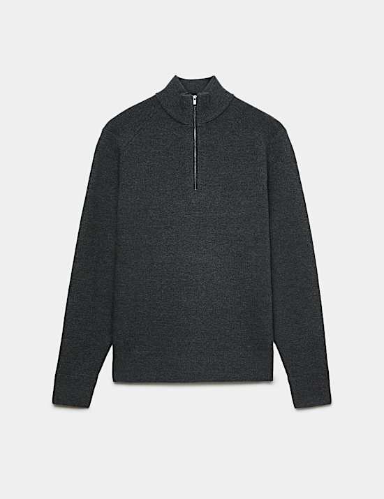 Pull en coton m&eacute;lang&eacute; &agrave; col zipp&eacute; et motif c&ocirc;tel&eacute;
