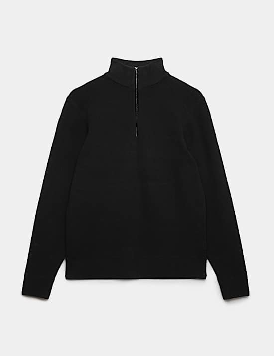 Cotton Blend Ribbed Half Zip Jumper
