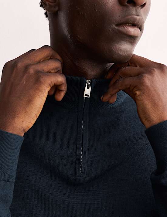 Jersey de lana merino con seda con media cremallera