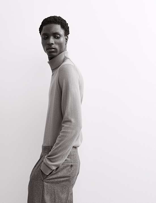 Extra Fine Merino Roll Neck Jumper with Silk