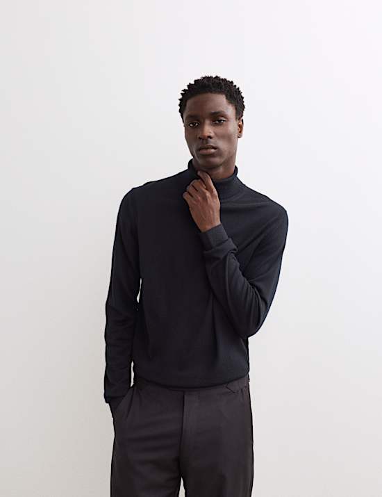 Extra Fine Merino Roll Neck Jumper with Silk