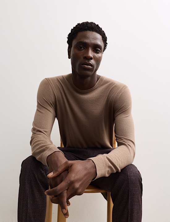 Extra Fine Merino Wool Crew Neck Jumper with Silk