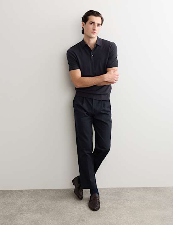 Merino Wool Rich Knitted Polo Shirt with Silk