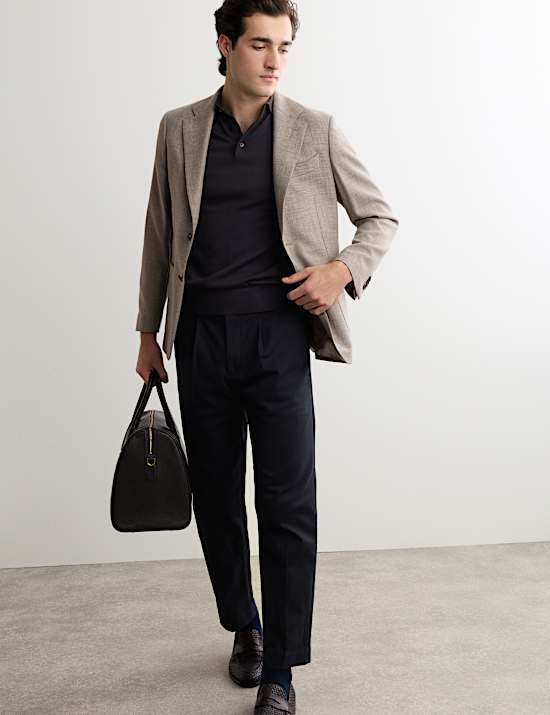 Merino Wool Rich Knitted Polo Shirt with Silk