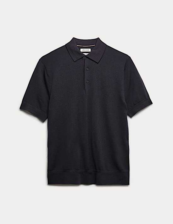 Merino Wool Rich Knitted Polo Shirt with Silk