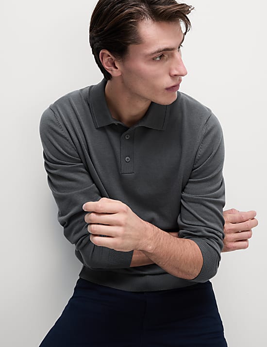 Poloshirt im Stricklook mit hohem Baumwollanteil