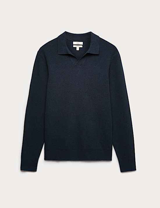 Cotton Rich Boucle Open Neck Knitted Polo Shirt