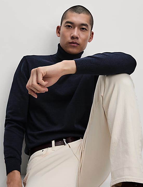 Cotton Rich Roll Neck Jumper with Wool