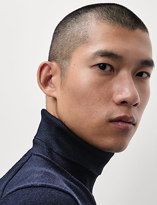 Cotton Rich Roll Neck Jumper with Wool