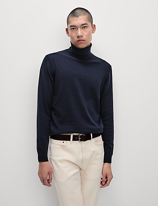 Cotton Rich Roll Neck Jumper with Wool