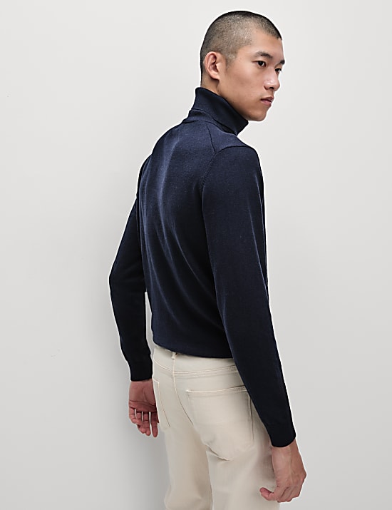 Cotton Rich Roll Neck Jumper with Wool