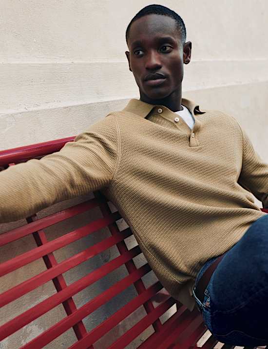Cotton Rich Textured Knitted Polo Shirt