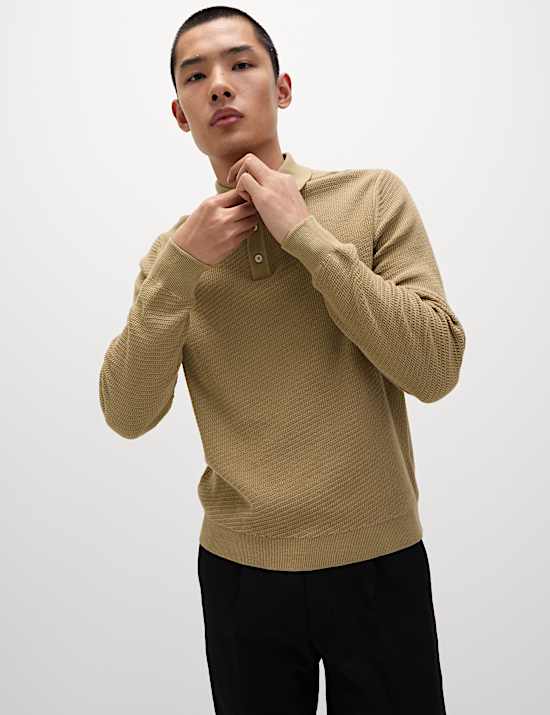Cotton Rich Textured Knitted Polo Shirt