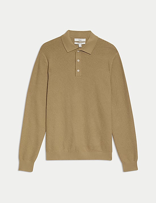 Cotton Rich Textured Knitted Polo Shirt