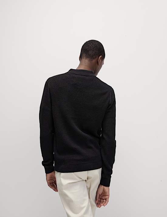 Βαμβακερή πλεκτή μπλούζα πόλο με ανάγλυφο σχέδιο