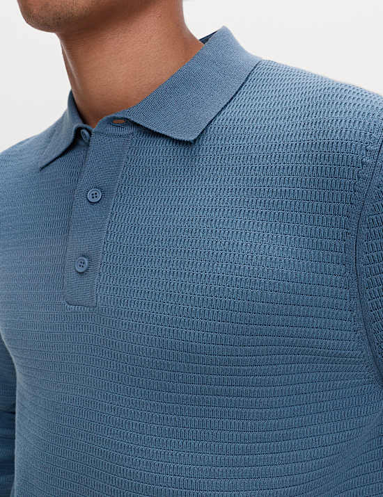 Polo en maille de coton à motif texturé