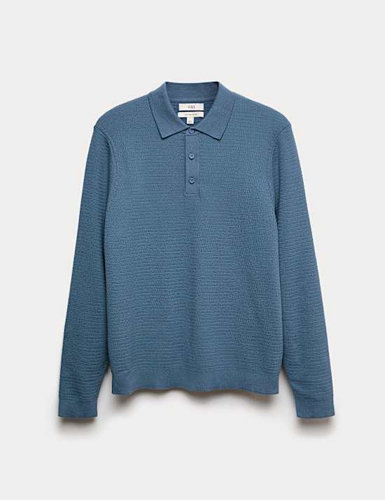 Polo en maille de coton à motif texturé