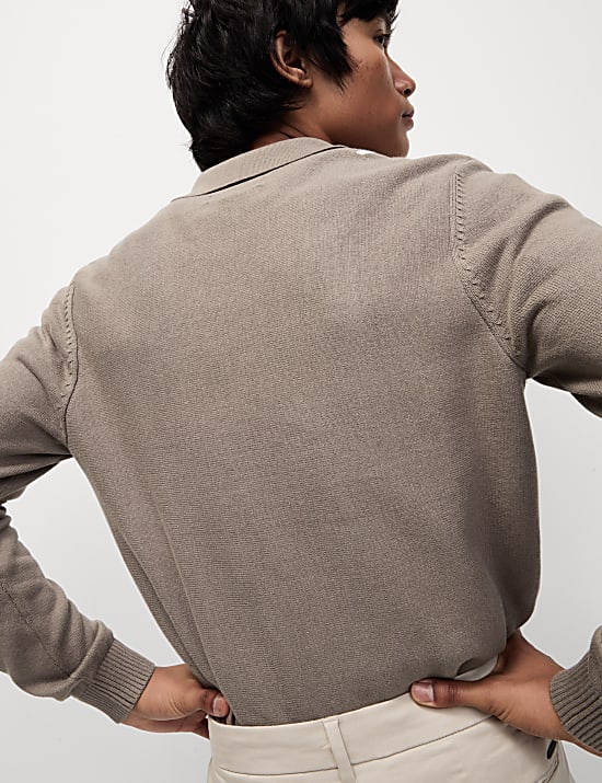 Pure Cotton Striped Knitted Polo Shirt