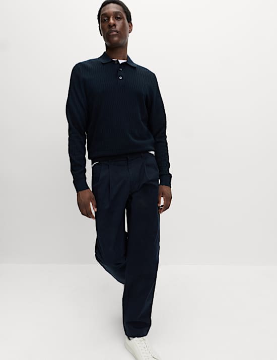 Πλεκτή μπλούζα πόλο με γεωμετρικό σχέδιο από βαμβάκι και modal