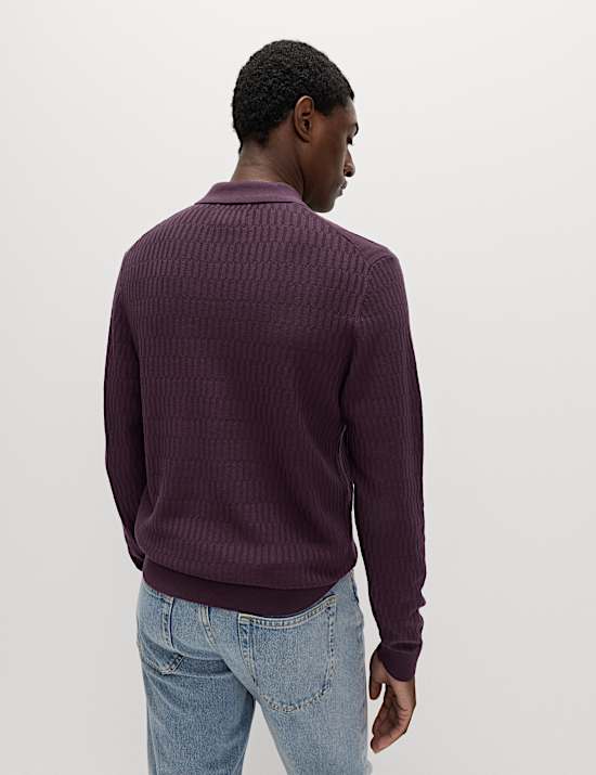 Strick-Poloshirt aus Baumwolle und Modal mit geometrischem Muster