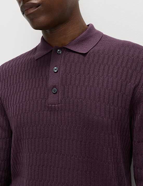 Strick-Poloshirt aus Baumwolle und Modal mit geometrischem Muster